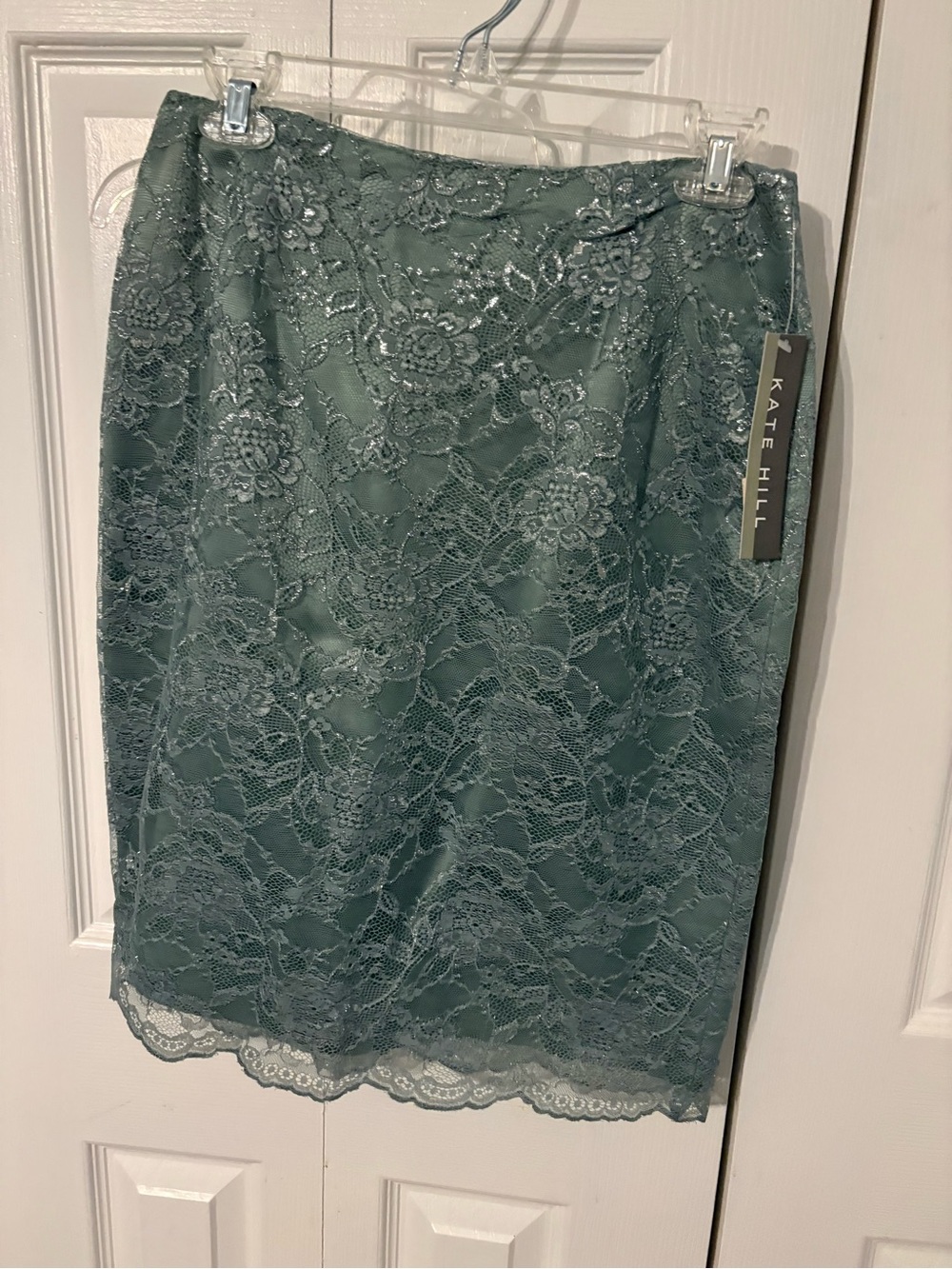 Kate Hill Teal Green Lace Pencil Skirt